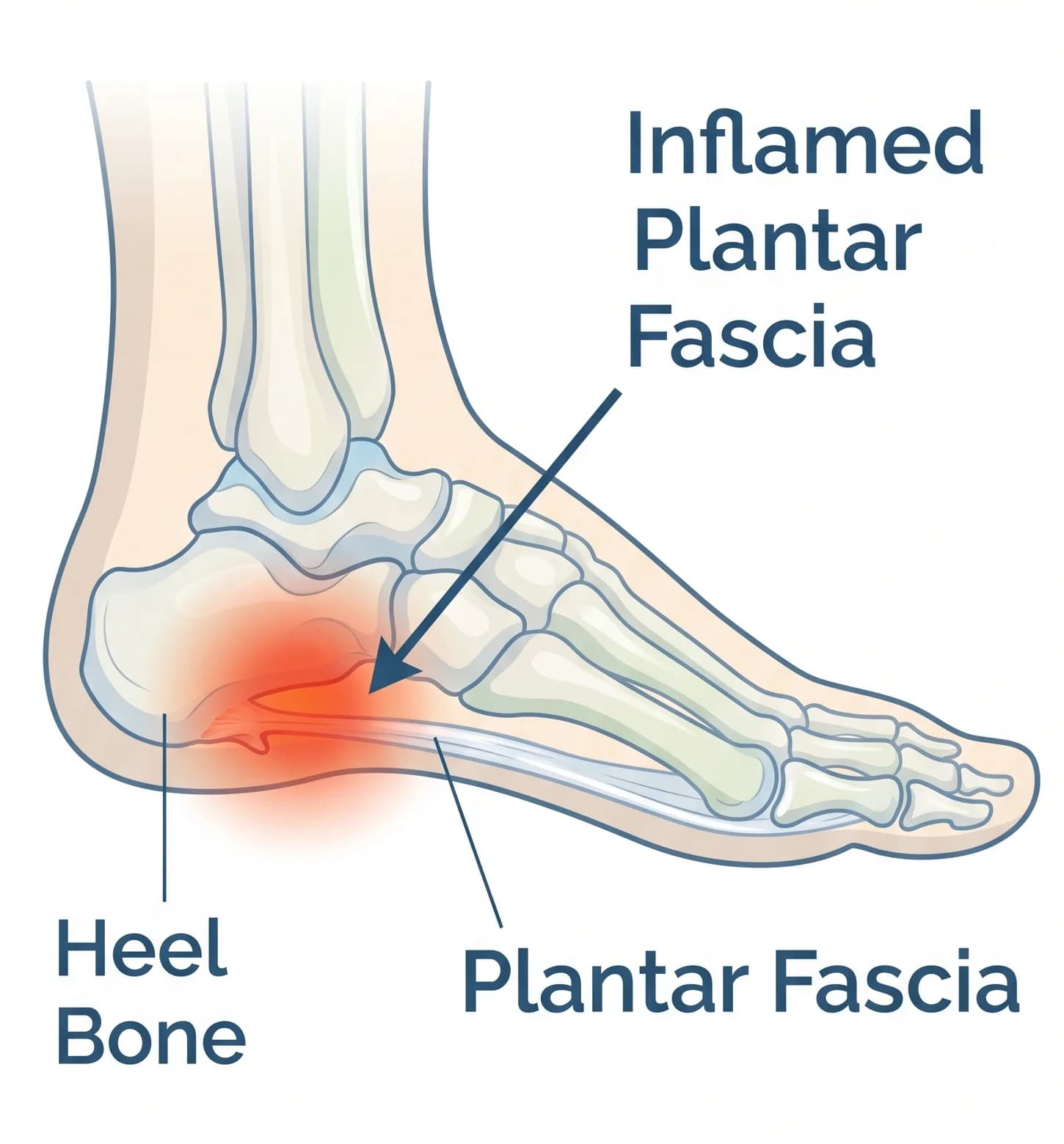 Illustration of plantar fasciitis causing morning heel pain and sharp foot pain